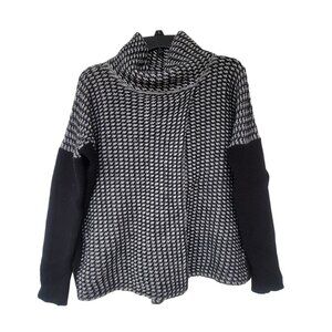  Women's Lumiere Soft Sweater Poncho Cowl Turtle Neck Black White wool knit Sz M